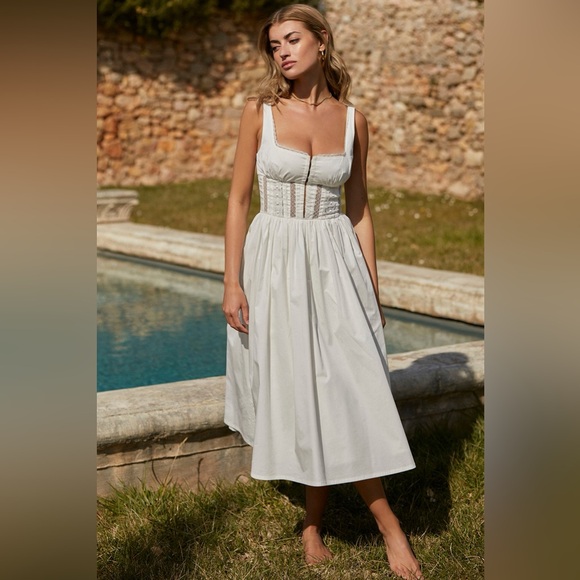 House of CB Perle White Lace Trim Midi Dress - Picture 2 of 3